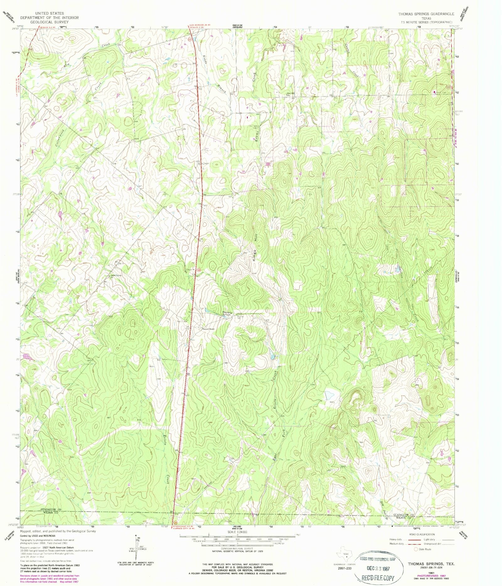 Classic USGS Thomas Springs Texas 7.5'x7.5' Topo Map – MyTopo Map Store