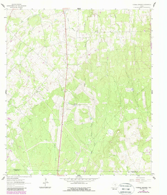 Classic USGS Thomas Springs Texas 7.5'x7.5' Topo Map Image