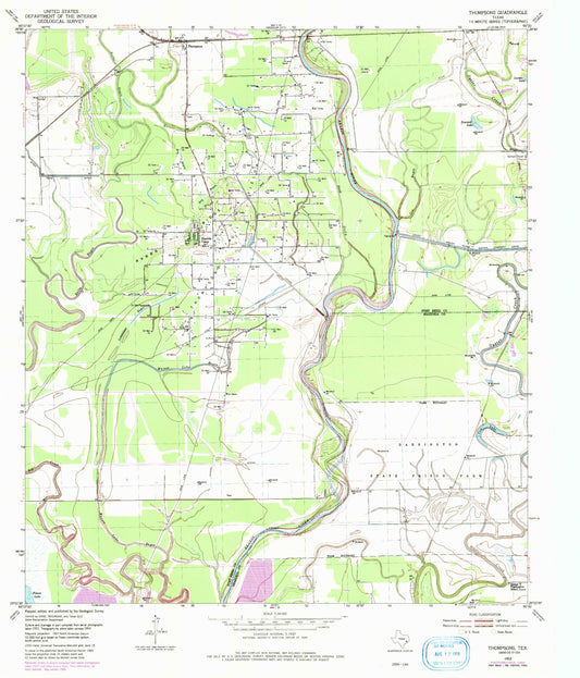 Classic USGS Thompsons Texas 7.5'x7.5' Topo Map Image