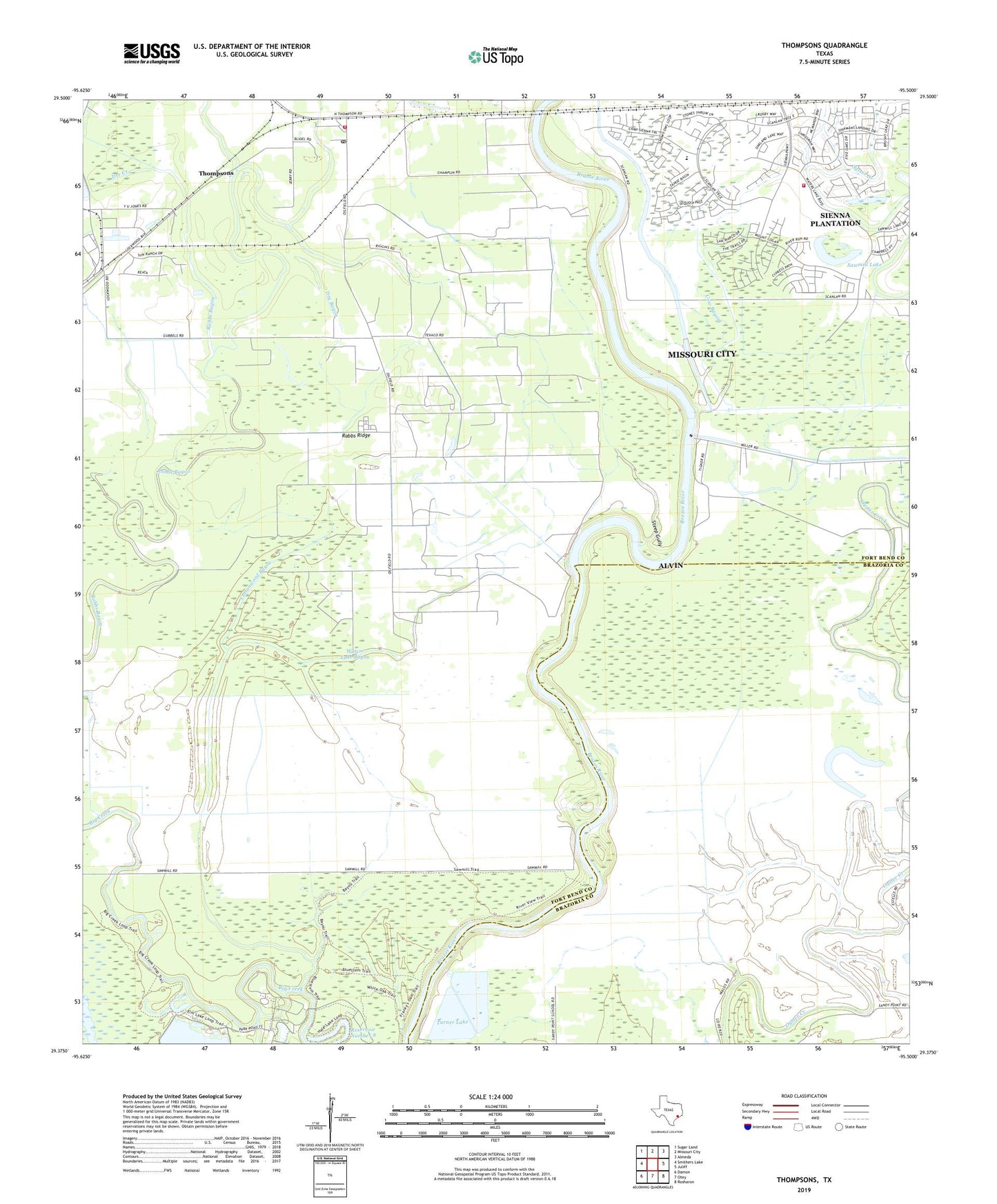 Thompsons Texas US Topo Map Image