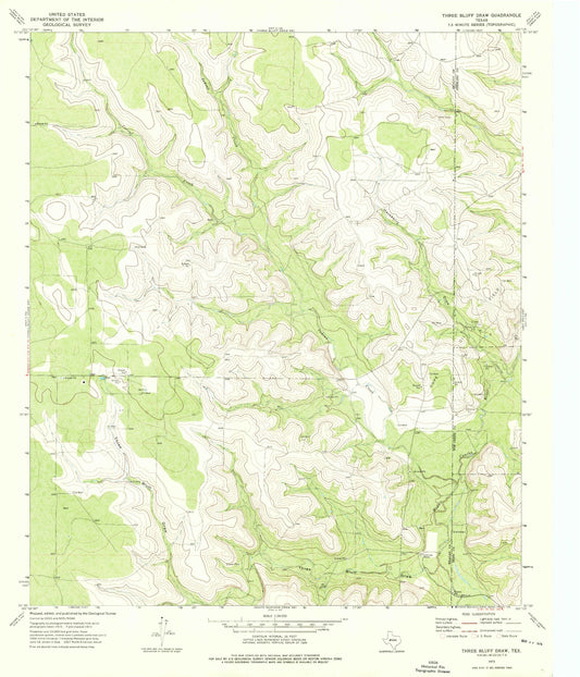 Classic USGS Three Bluff Draw Texas 7.5'x7.5' Topo Map Image