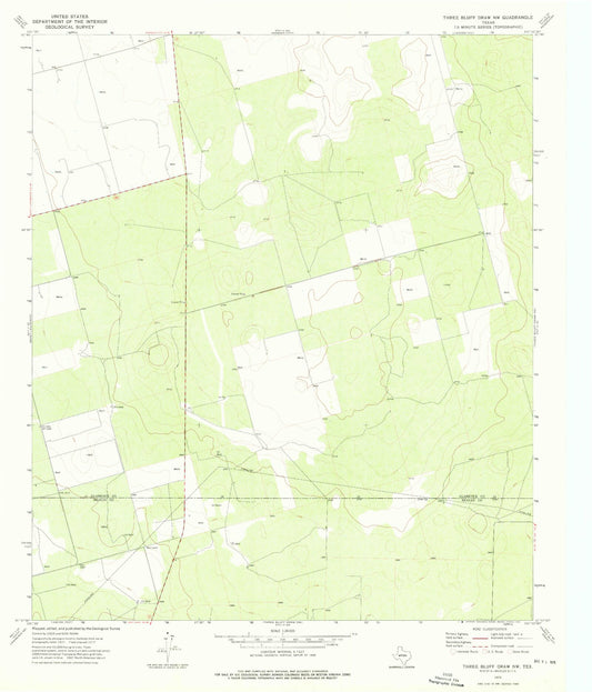 Classic USGS Three Bluff Draw NW Texas 7.5'x7.5' Topo Map Image