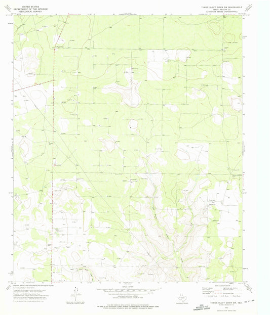 Classic USGS Three Bluff Draw SW Texas 7.5'x7.5' Topo Map Image