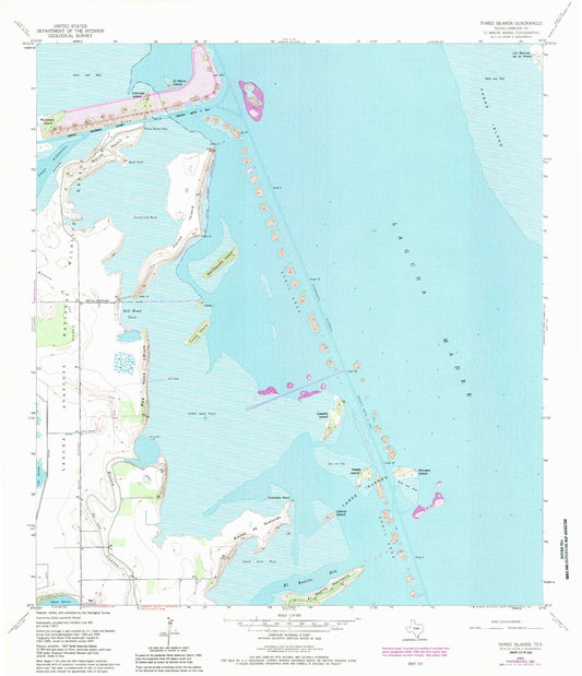 Classic USGS Three Islands Texas 7.5'x7.5' Topo Map Image