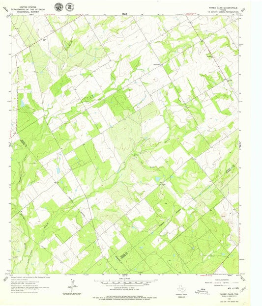Classic USGS Three Oaks Texas 7.5'x7.5' Topo Map Image