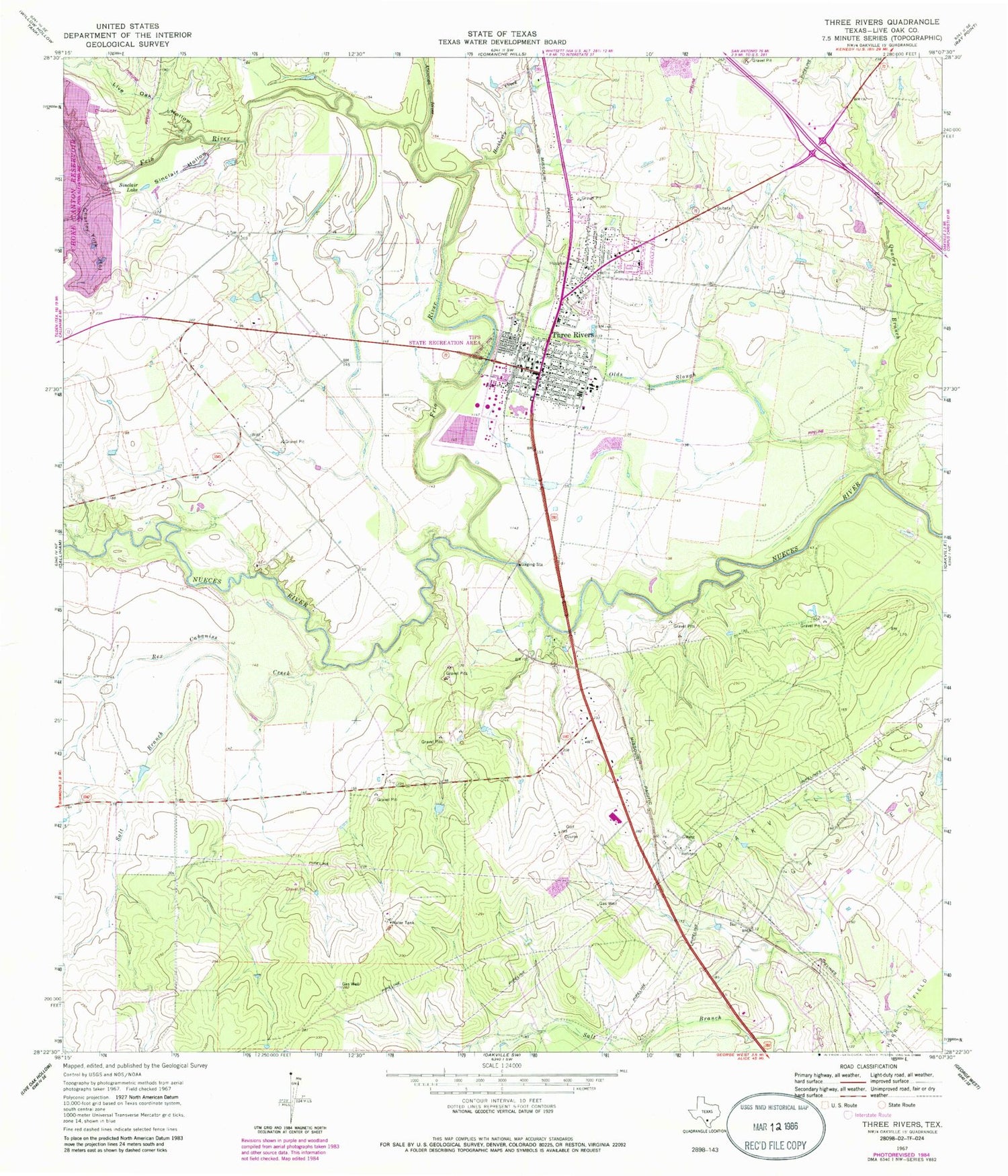 Classic USGS Three Rivers Texas 7.5'x7.5' Topo Map Image