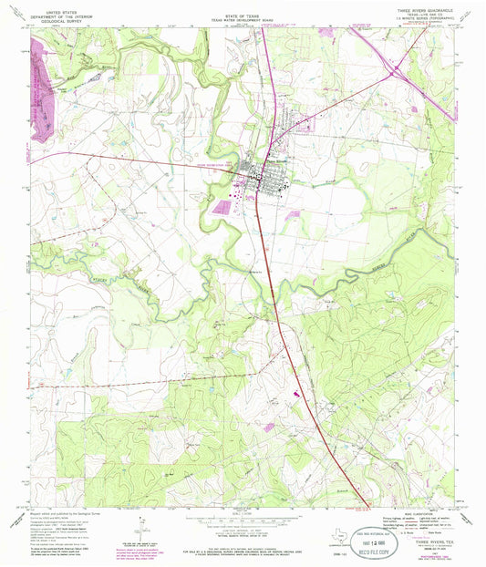 Classic USGS Three Rivers Texas 7.5'x7.5' Topo Map Image