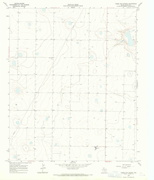 Classic USGS Three Way School Texas 7.5'x7.5' Topo Map Image