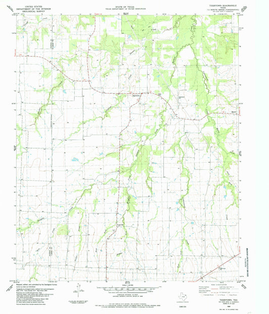 Classic USGS Tigertown Texas 7.5'x7.5' Topo Map Image