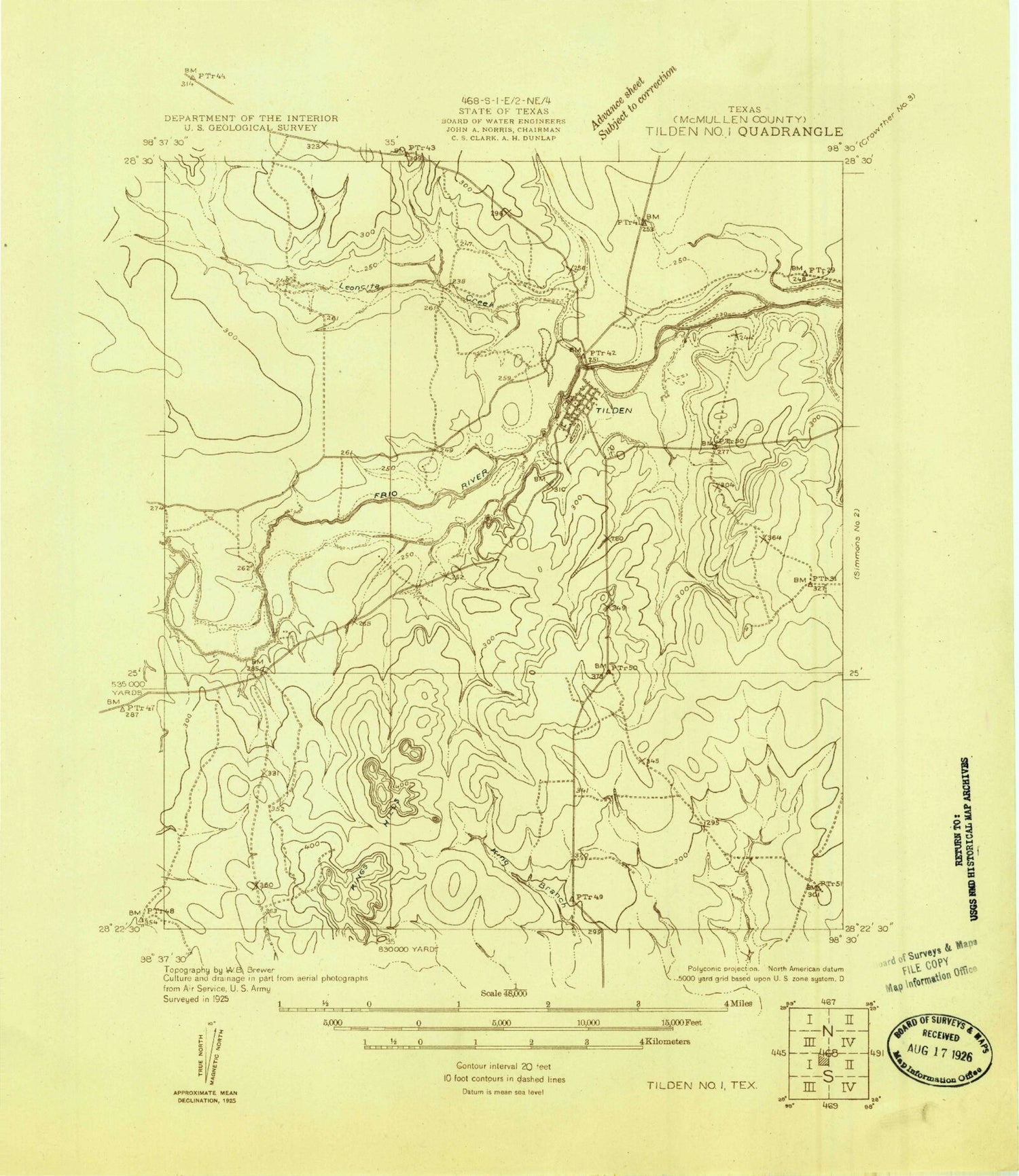 Classic USGS Tilden Texas 7.5'x7.5' Topo Map Image