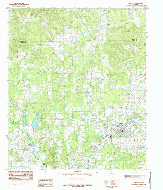 Classic USGS Timpson Texas 7.5'x7.5' Topo Map Image