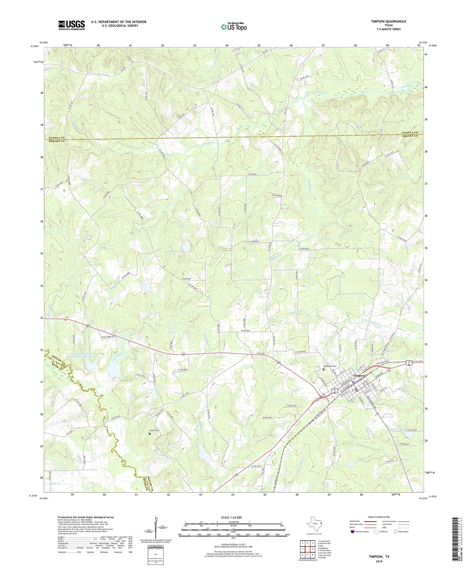 Timpson Texas US Topo Map Image