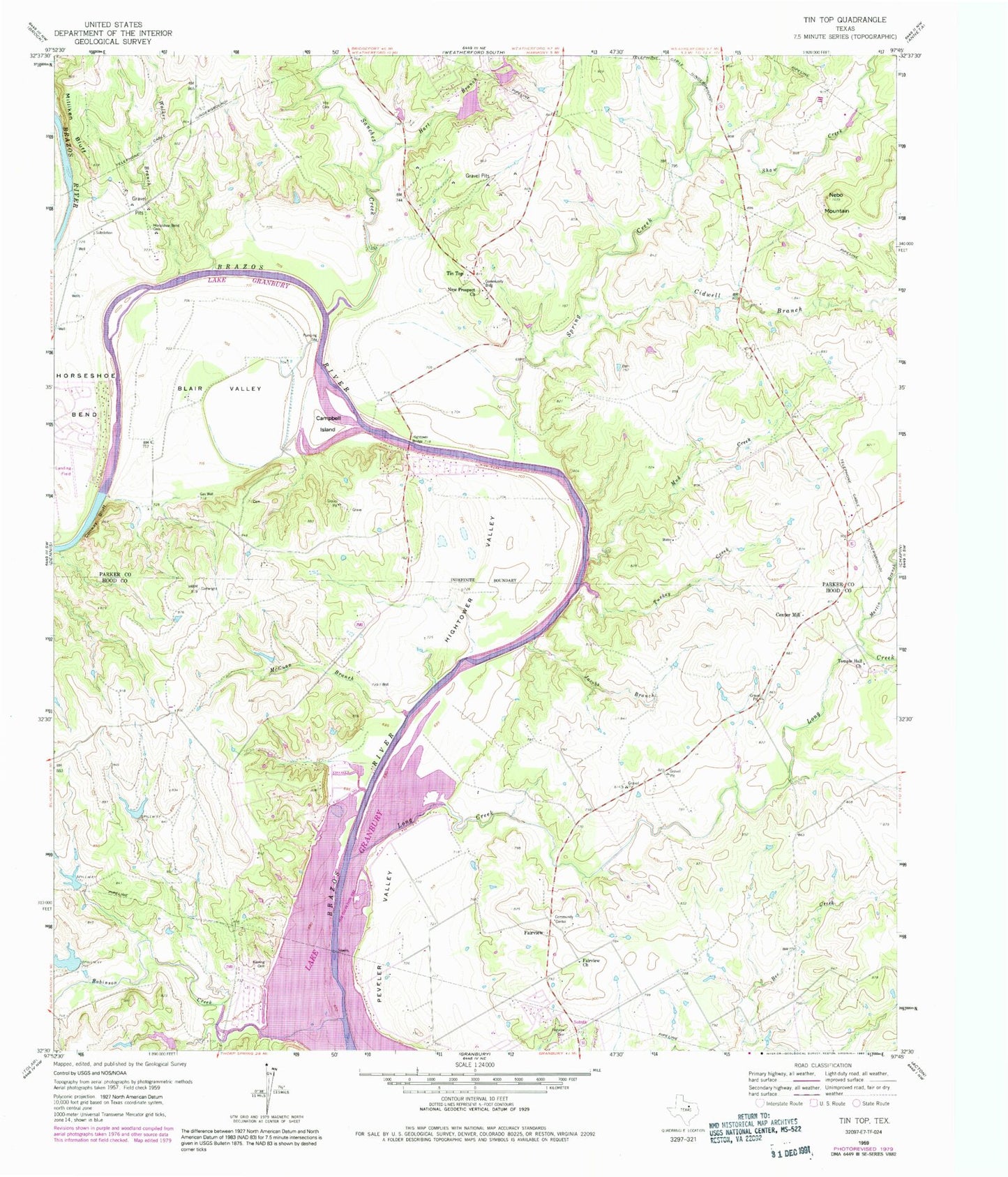 Classic USGS Tin Top Texas 7.5'x7.5' Topo Map Image