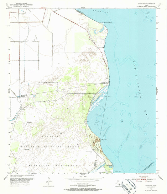 Classic USGS Tivoli SE Texas 7.5'x7.5' Topo Map Image