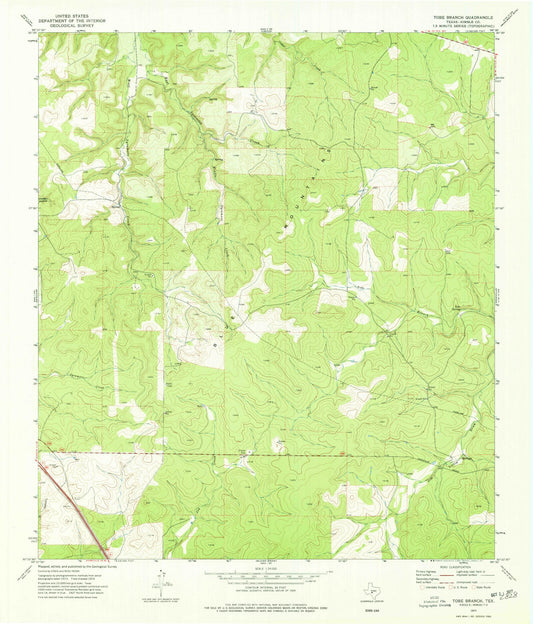 Classic USGS Tobe Branch Texas 7.5'x7.5' Topo Map Image