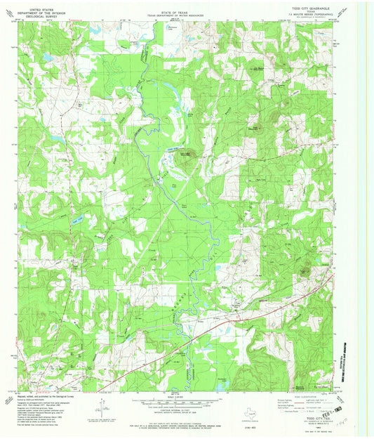 Classic USGS Todd City Texas 7.5'x7.5' Topo Map Image