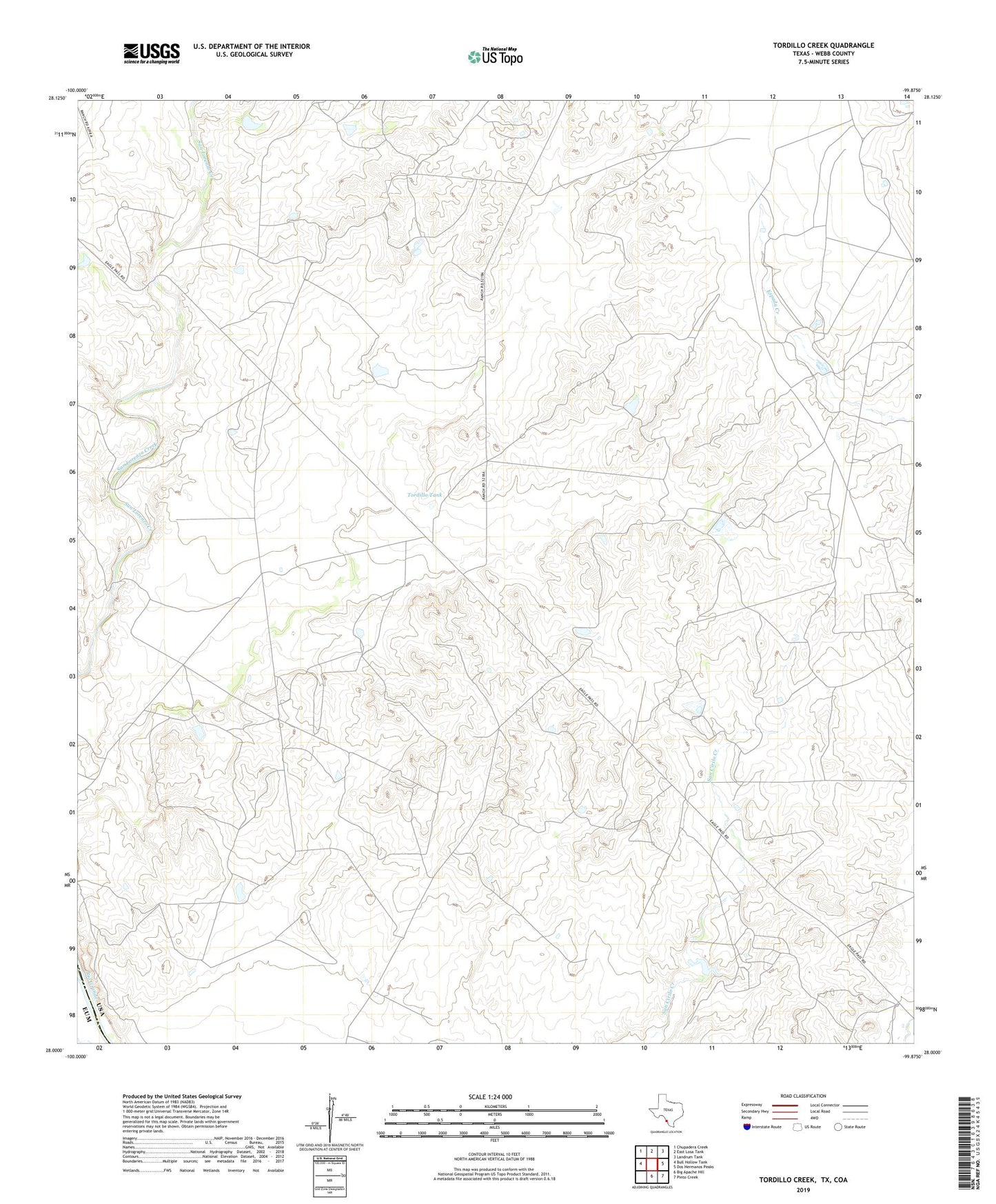 Tordillo Creek Texas US Topo Map Image