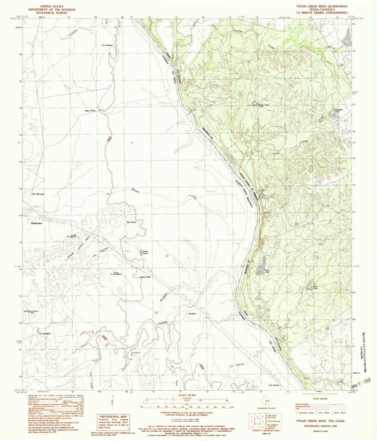 Classic USGS Tovar Creek West Texas 7.5'x7.5' Topo Map Image