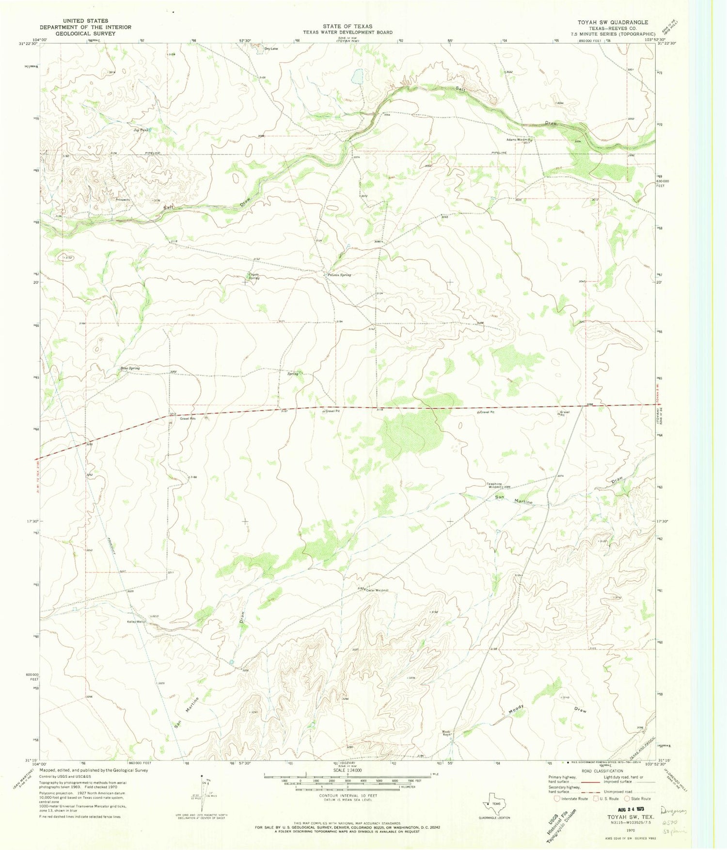 Classic USGS Toyah SW Texas 7.5'x7.5' Topo Map Image
