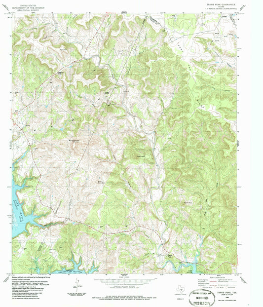 Classic USGS Travis Peak Texas 7.5'x7.5' Topo Map Image