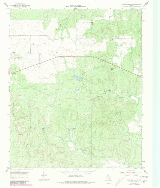 Classic USGS Triangle Ranch Texas 7.5'x7.5' Topo Map Image