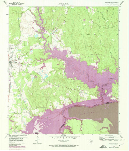 Classic USGS Trinity East Texas 7.5'x7.5' Topo Map Image