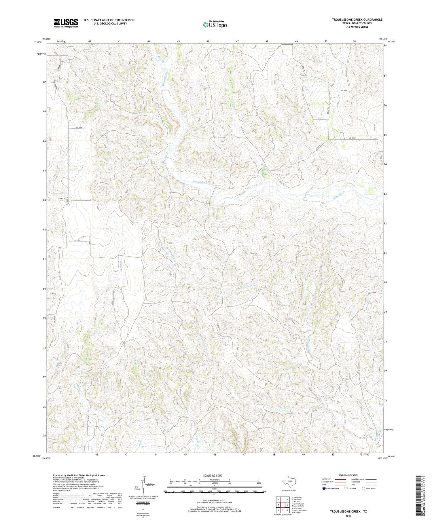 Troublesome Creek Texas US Topo Map Image