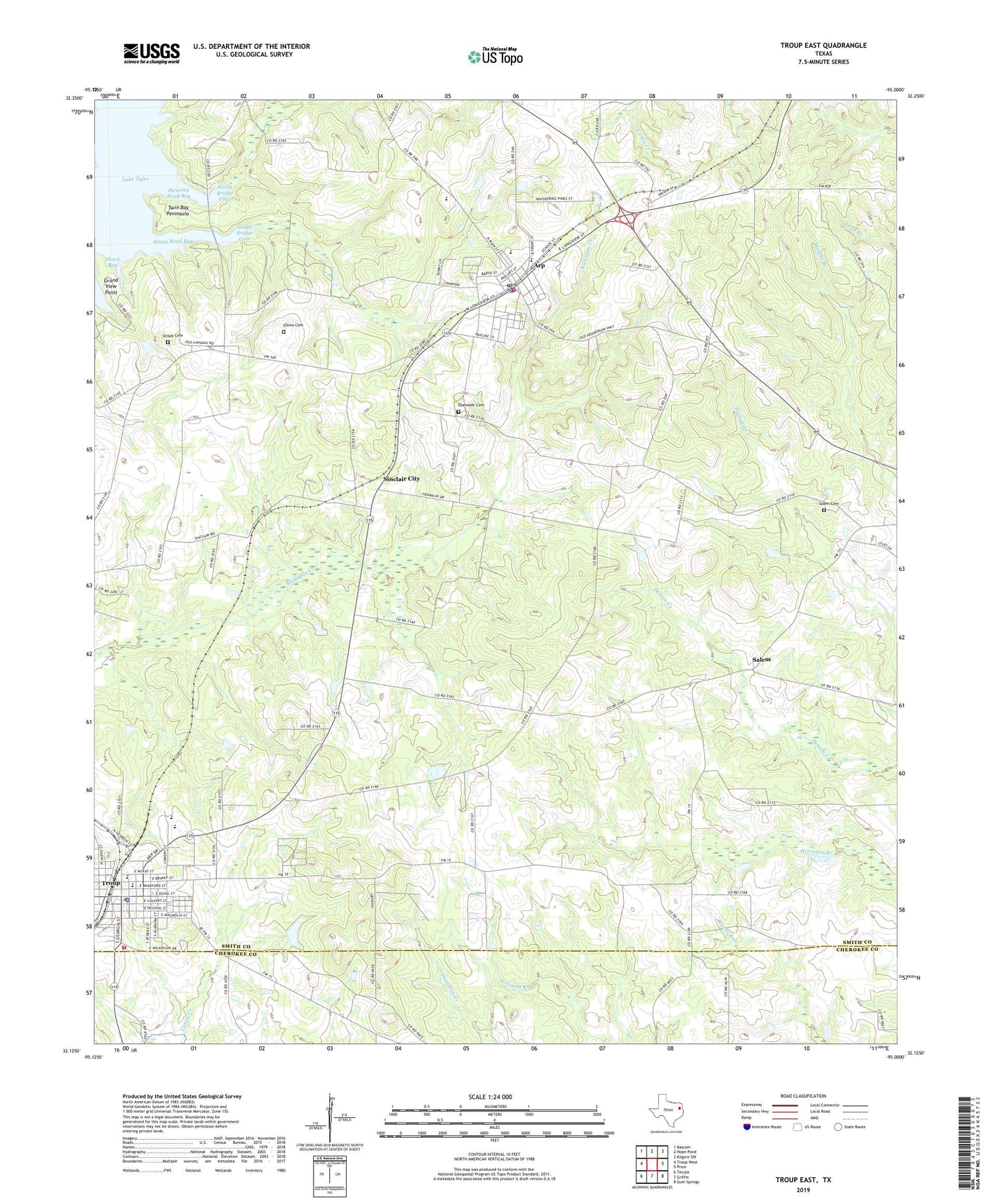 Troup East Texas US Topo Map Image