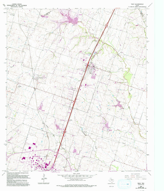 Classic USGS Troy Texas 7.5'x7.5' Topo Map Image