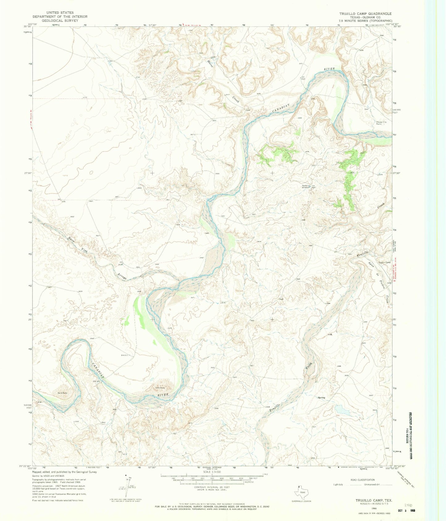 Classic USGS Trujillo Camp Texas 7.5'x7.5' Topo Map Image