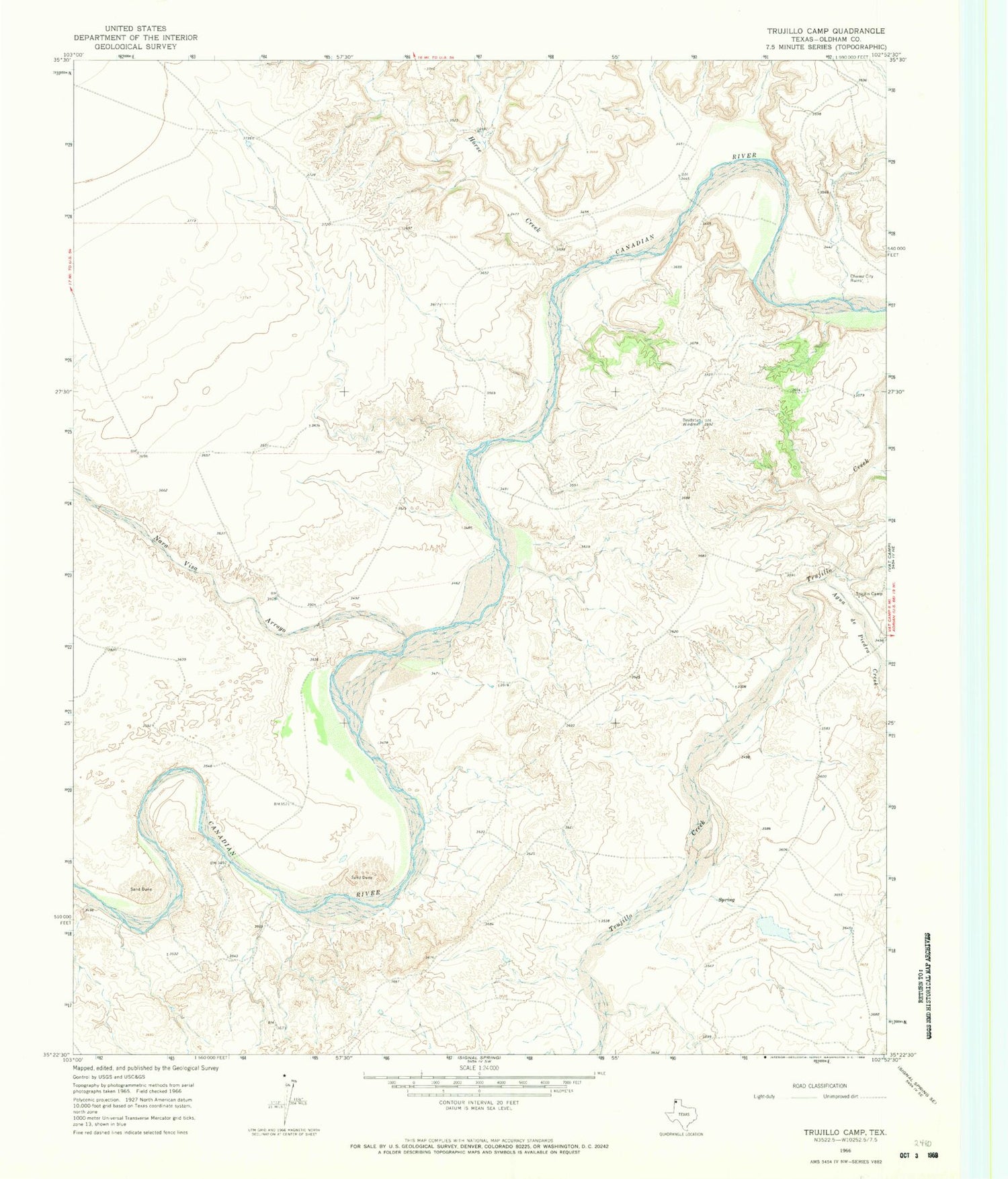 Classic USGS Trujillo Camp Texas 7.5'x7.5' Topo Map Image