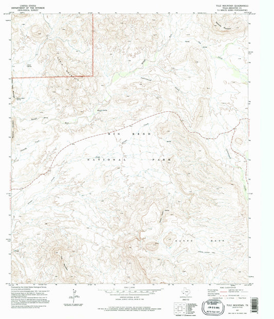 Classic USGS Tule Mountain Texas 7.5'x7.5' Topo Map Image