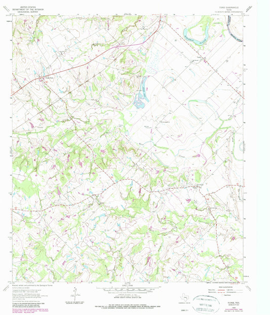 Classic USGS Tunis Texas 7.5'x7.5' Topo Map Image