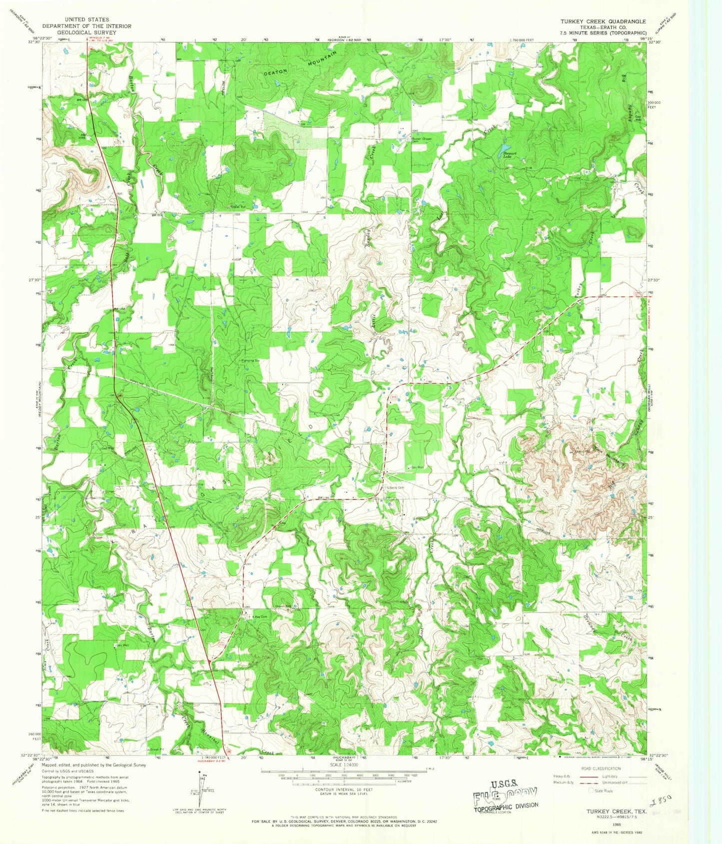 Classic USGS Turkey Creek Texas 7.5'x7.5' Topo Map Image