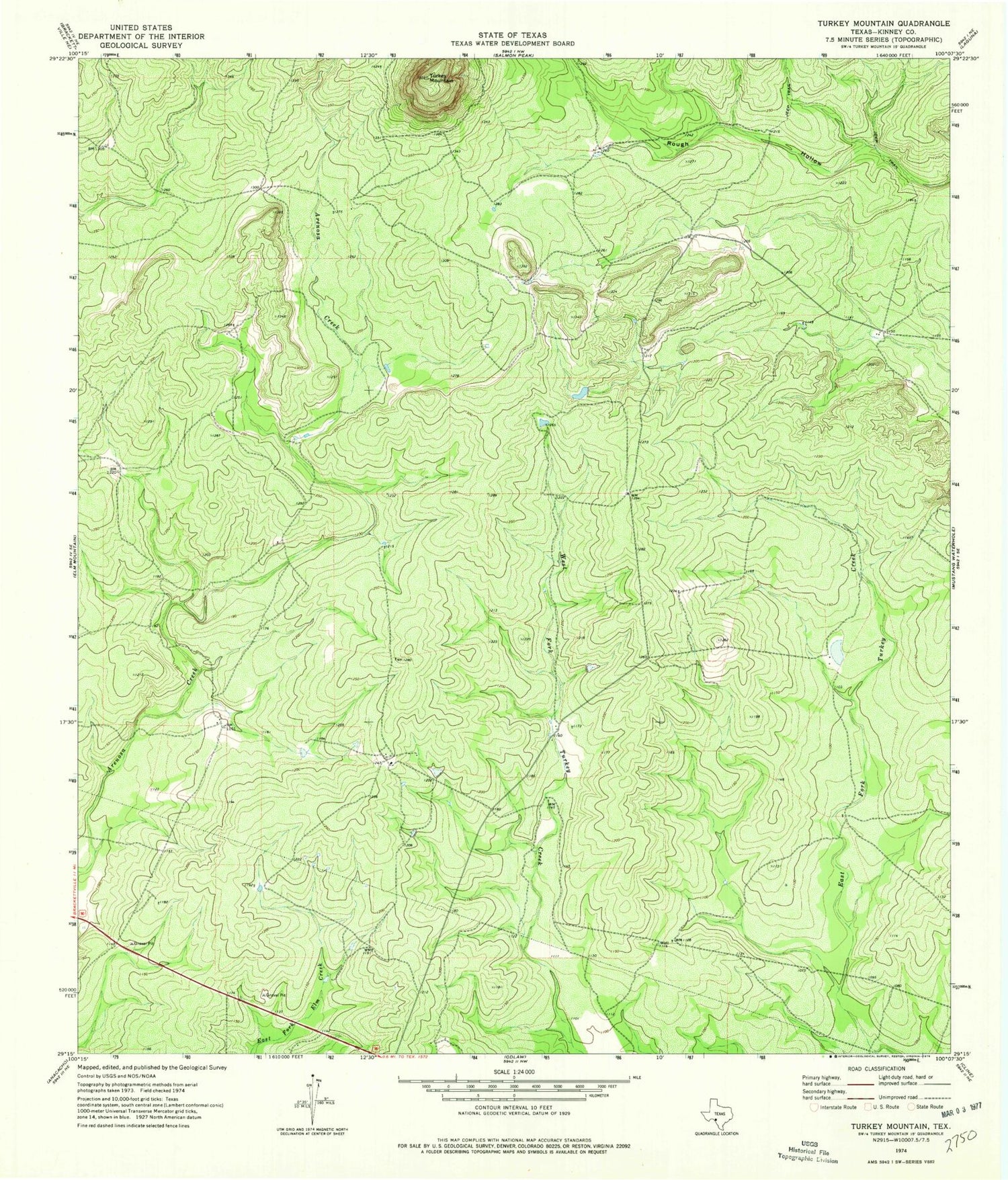 Classic USGS Turkey Mountain Texas 7.5'x7.5' Topo Map Image
