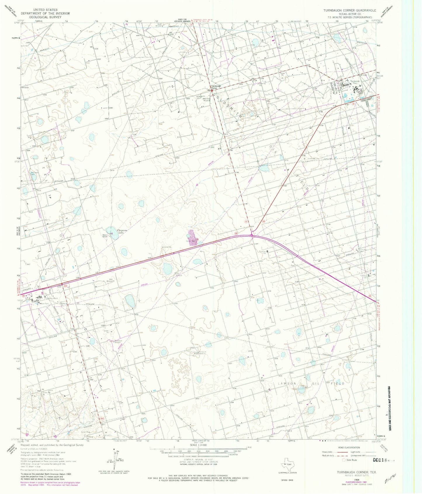 Classic USGS Turnbaugh Corner Texas 7.5'x7.5' Topo Map Image
