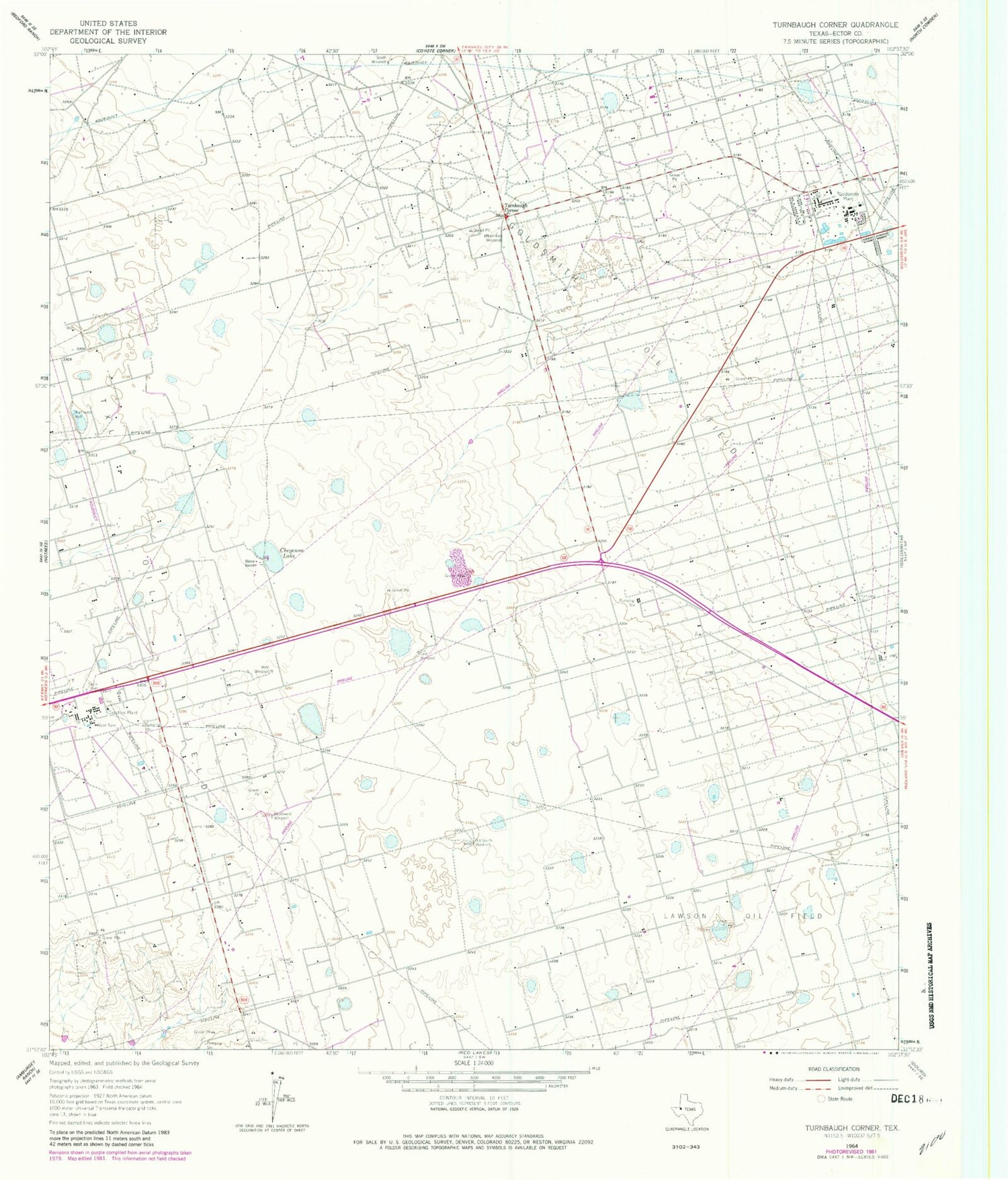 Classic USGS Turnbaugh Corner Texas 7.5'x7.5' Topo Map Image
