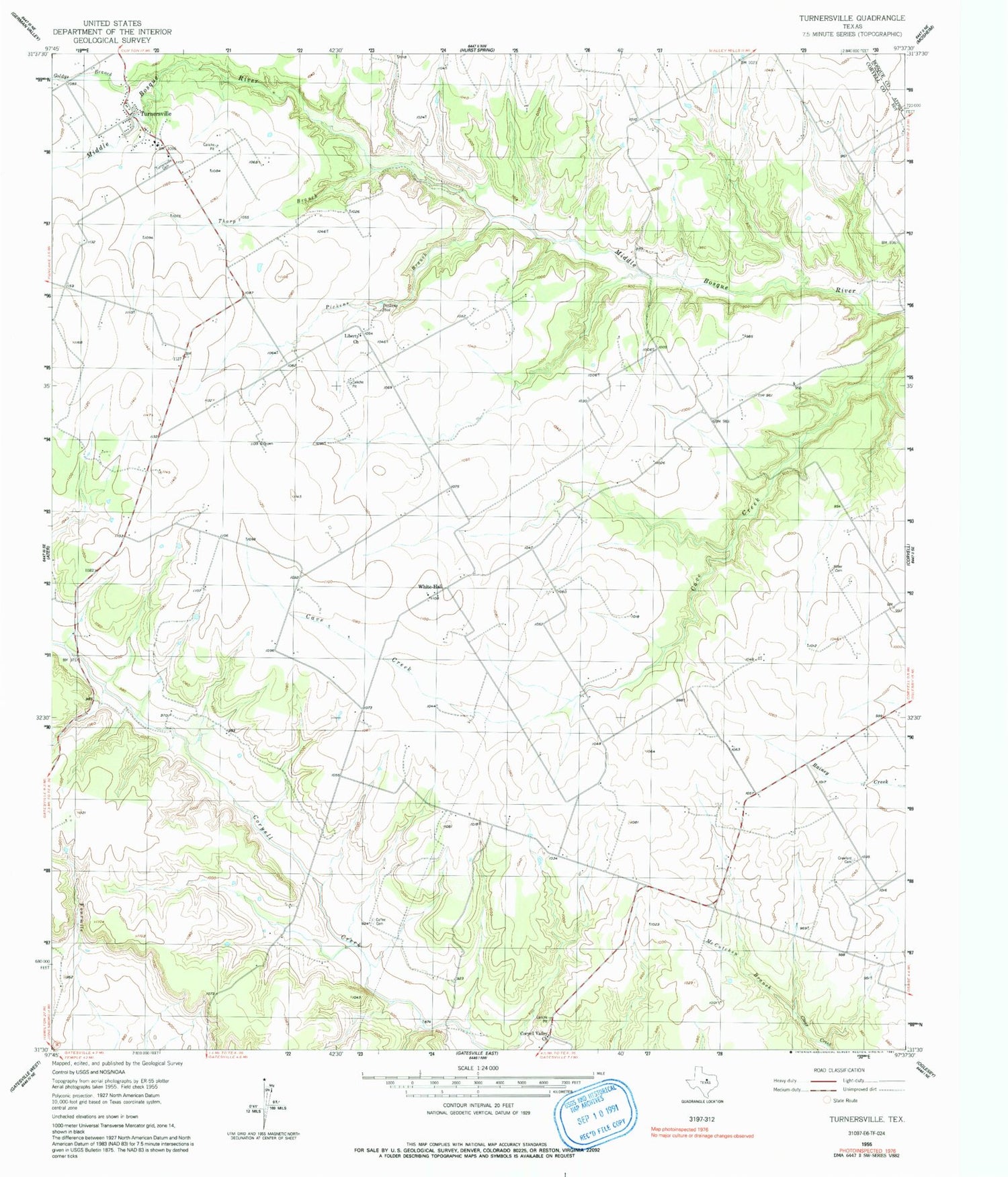 Classic USGS Turnersville Texas 7.5'x7.5' Topo Map Image