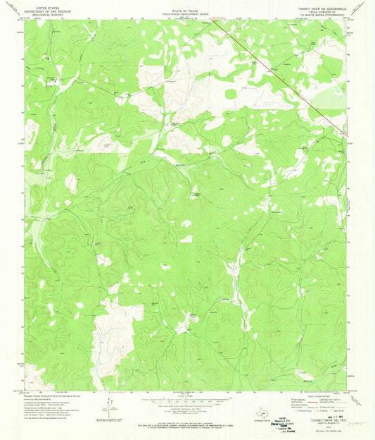 Classic USGS Turney Draw NE Texas 7.5'x7.5' Topo Map Image