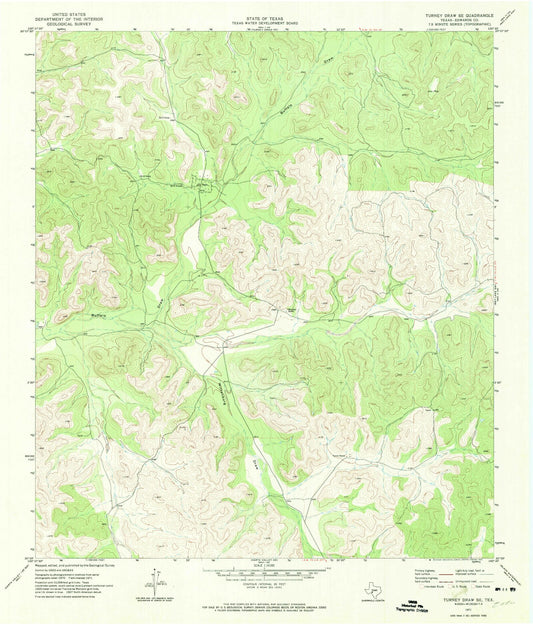 Classic USGS Turney Draw SE Texas 7.5'x7.5' Topo Map Image