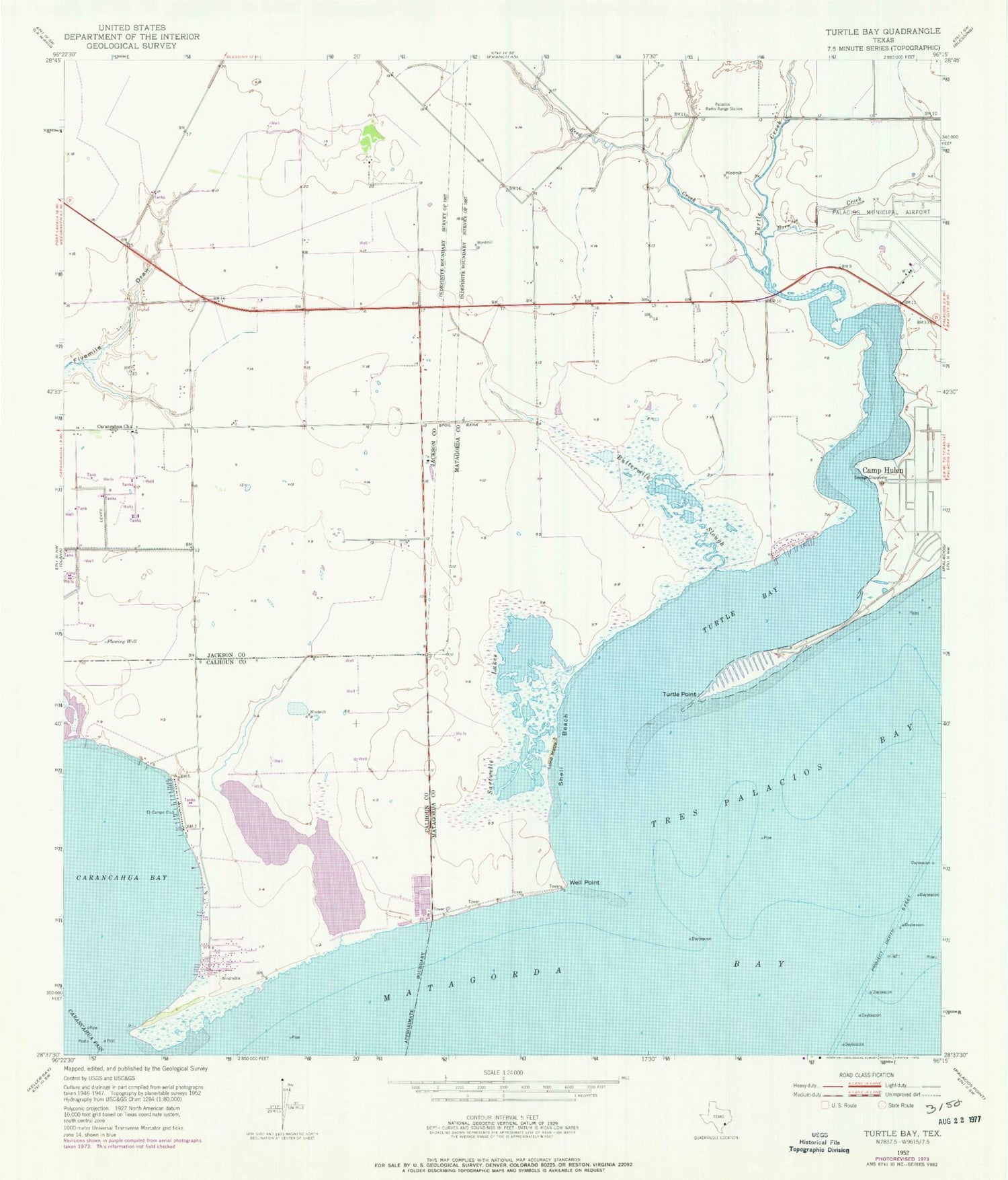 Classic USGS Turtle Bay Texas 7.5'x7.5' Topo Map Image