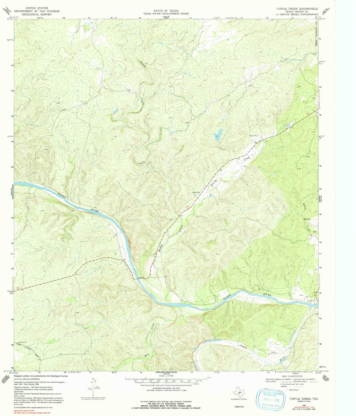 Classic USGS Turtle Creek Texas 7.5'x7.5' Topo Map Image
