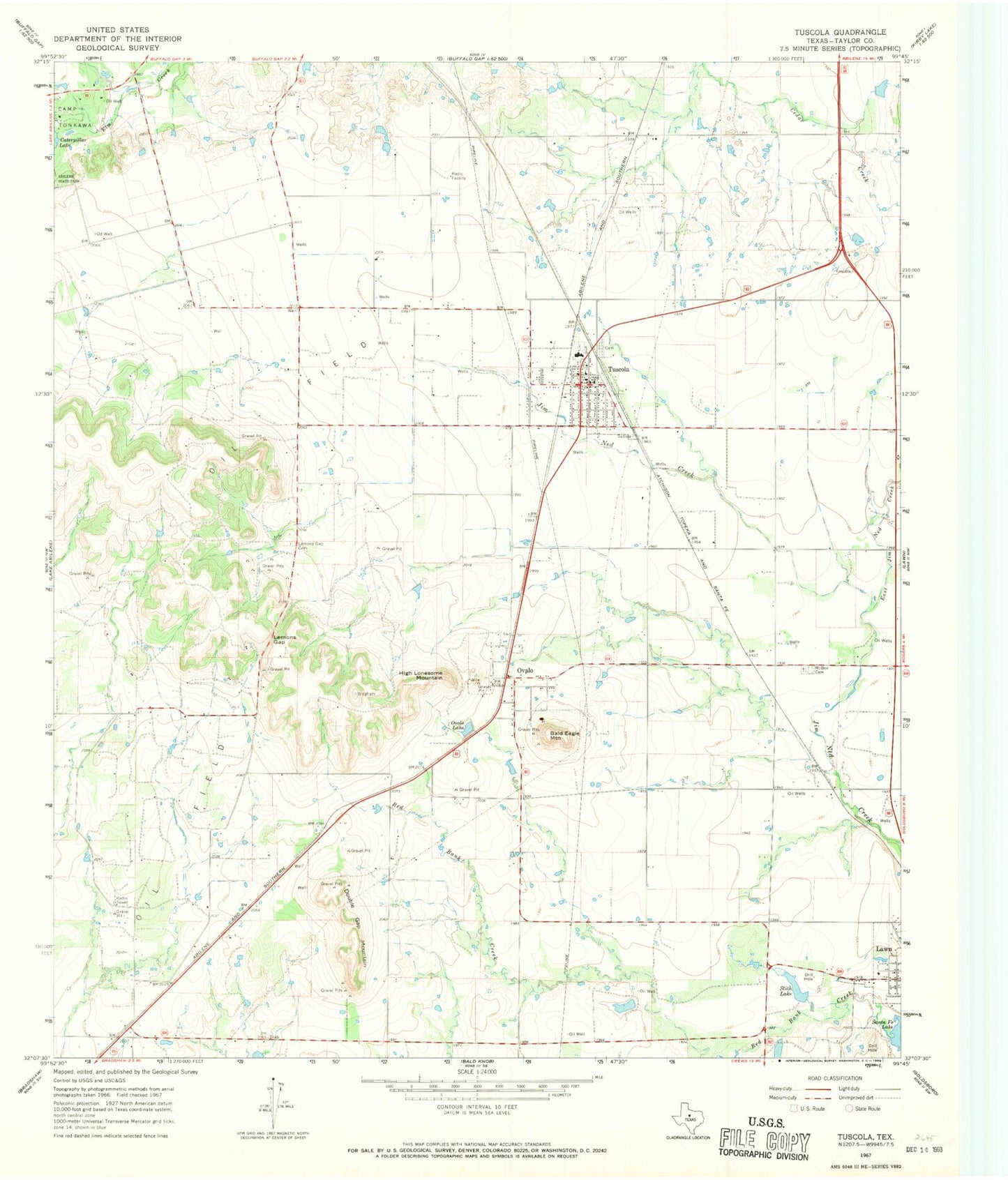 Classic USGS Tuscola Texas 7.5'x7.5' Topo Map Image