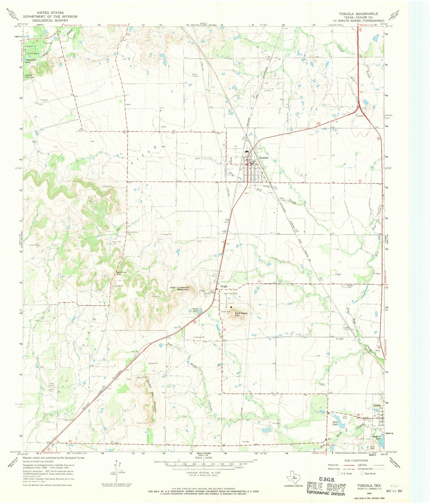 Classic USGS Tuscola Texas 7.5'x7.5' Topo Map Image