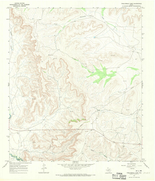 Classic USGS Twelvemile Camp Texas 7.5'x7.5' Topo Map Image