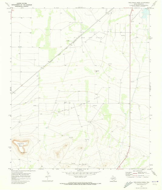 Classic USGS Twelvemile Mesa Texas 7.5'x7.5' Topo Map Image