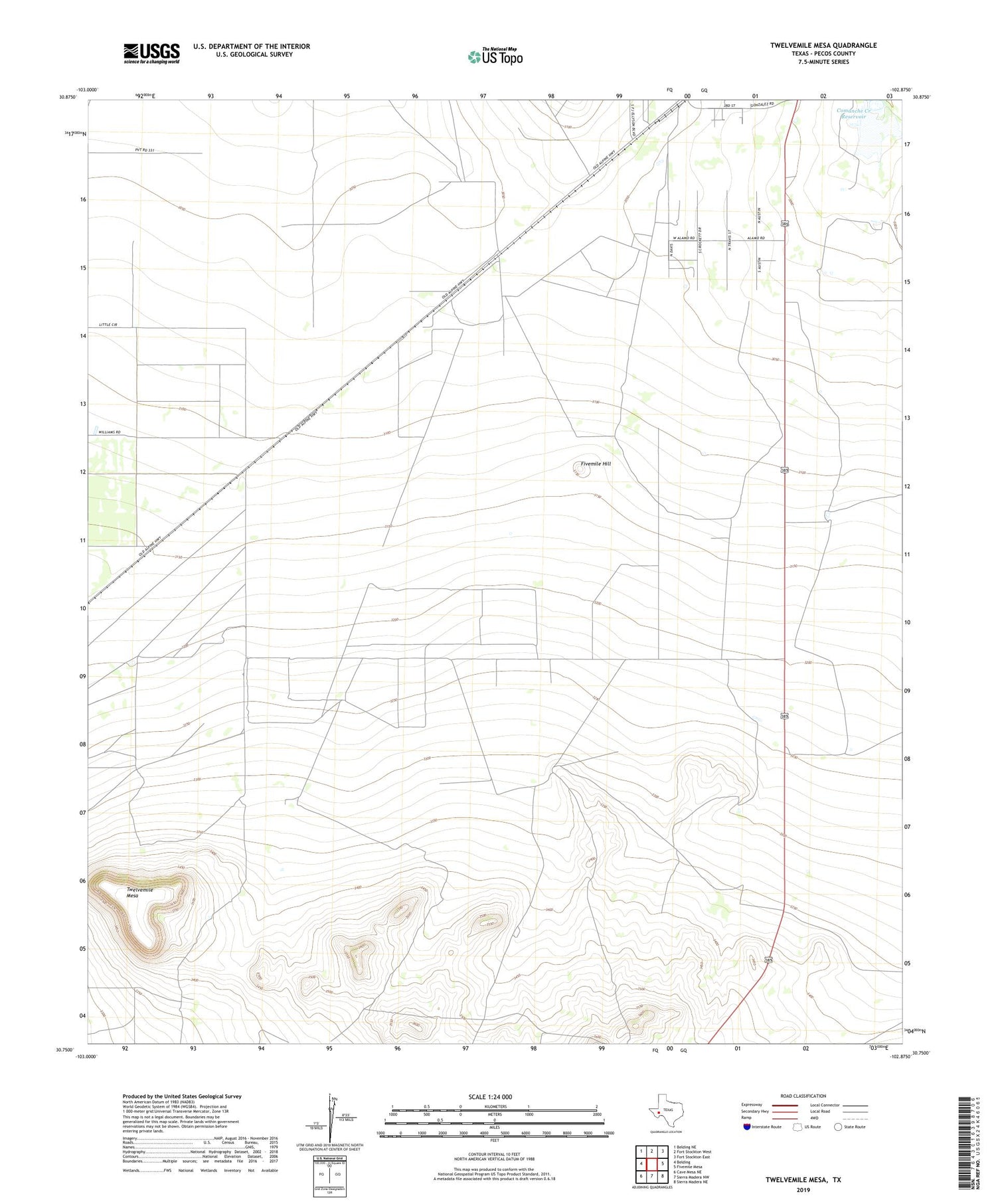 Twelvemile Mesa Texas US Topo Map Image