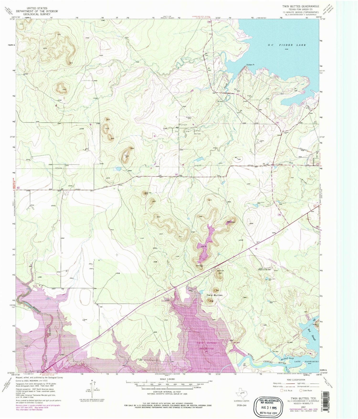 Classic USGS Twin Buttes Texas 7.5'x7.5' Topo Map Image