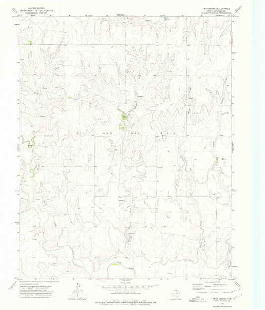 Classic USGS Twin Grove Texas 7.5'x7.5' Topo Map Image