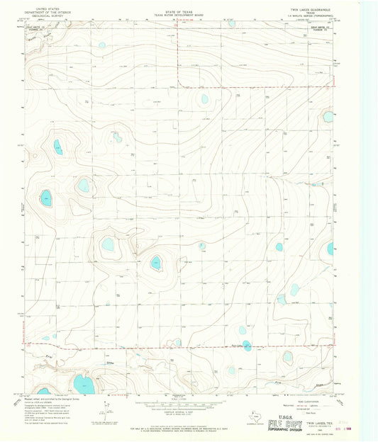 Classic USGS Twin Lakes Texas 7.5'x7.5' Topo Map Image